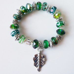 Silver plated charm lampwork bracelet NEW (#887)